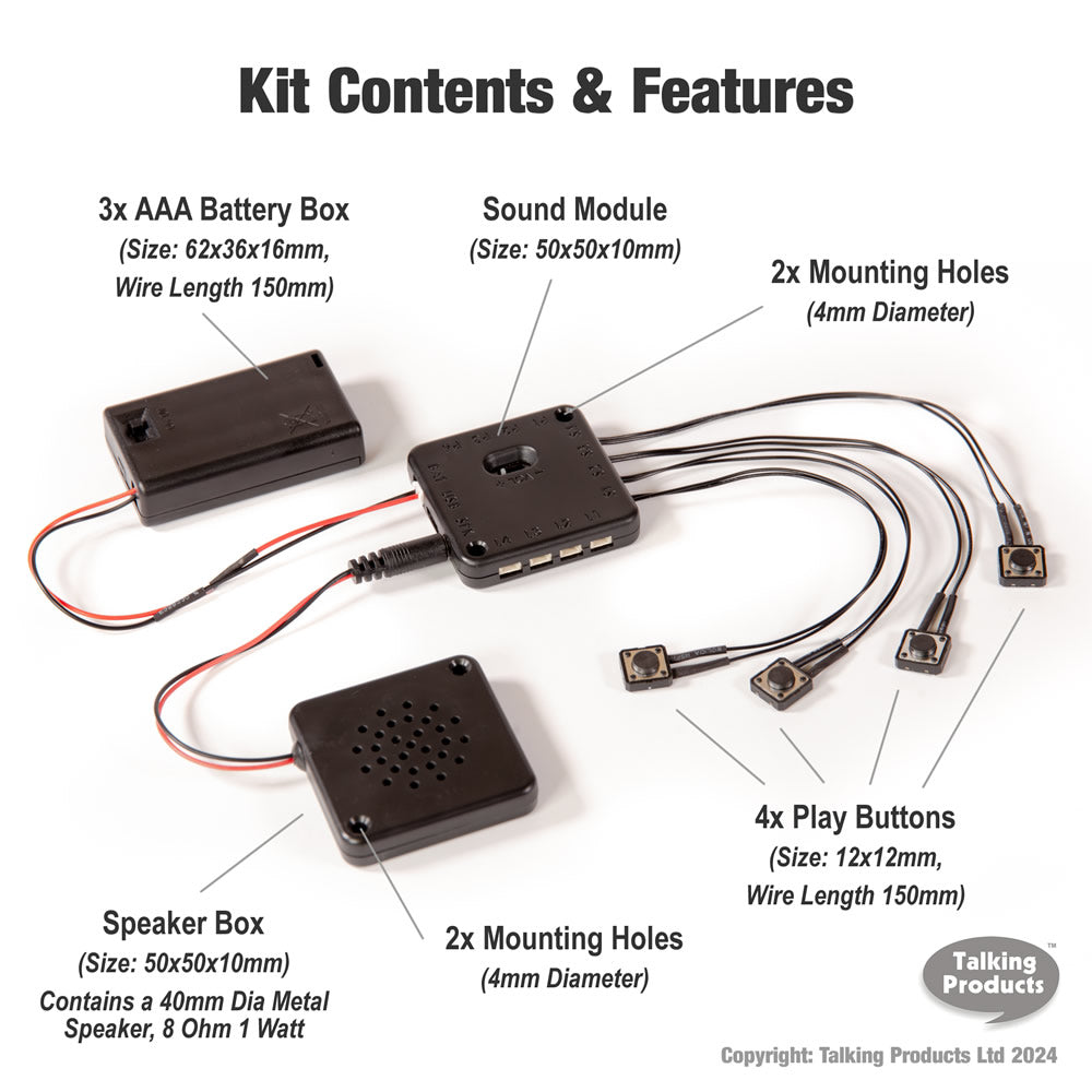 MP3 Sound Chip Module with 4 play buttons - Content and Features