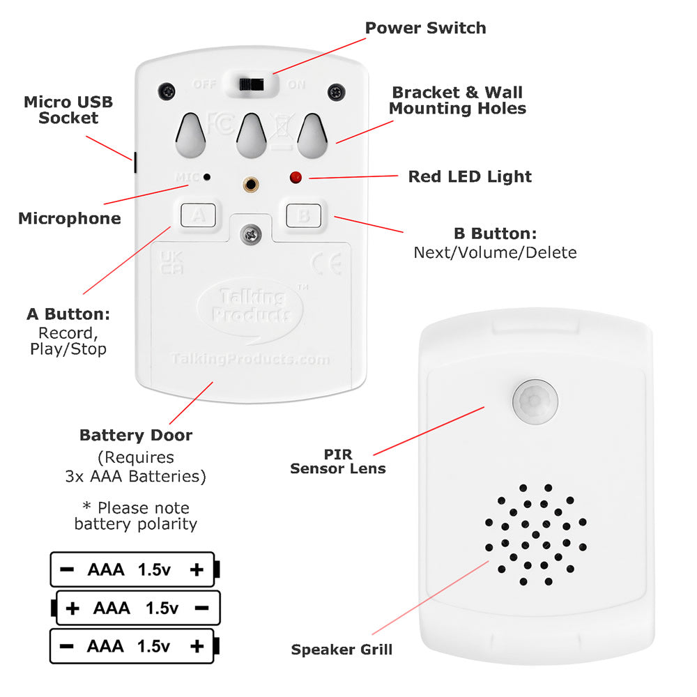 audio signs with pir motion sensor battery powered and have wall mounting brackets