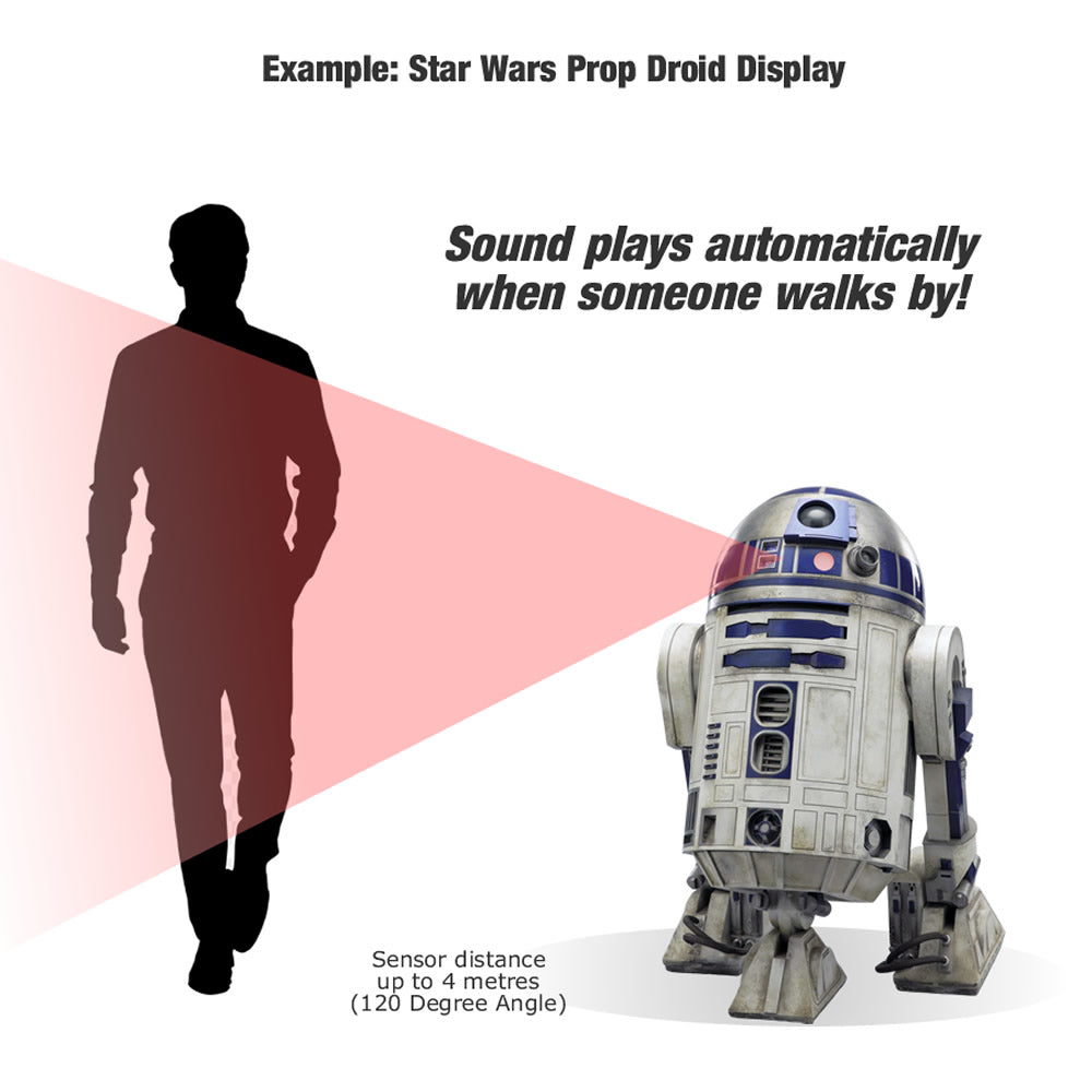 COSVOX Cosplay Sound Effects PIR Motion Sensor - Example of a Star Wars Prop Droid Builders Display