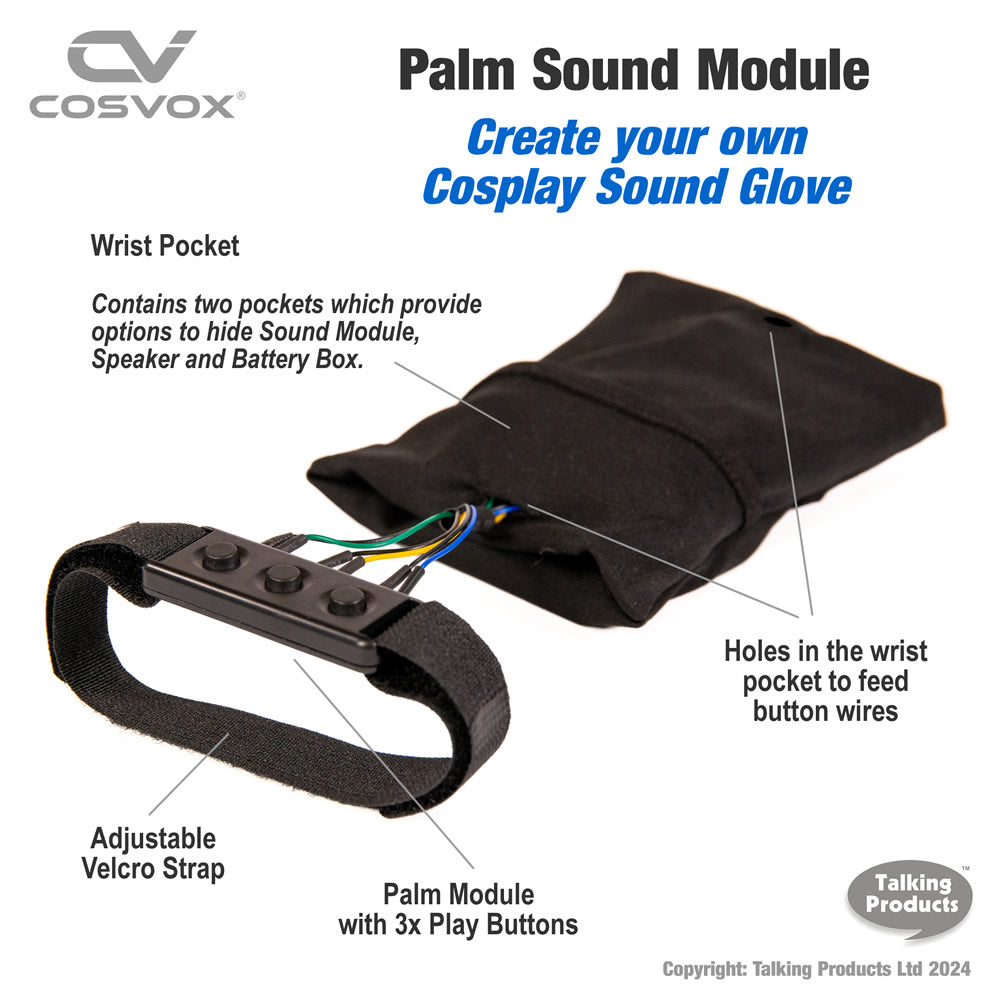 Cosvox Cosplay Sound Glove Palm Module with 3 play buttons and velcro strap