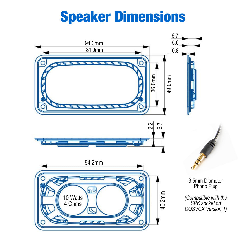 COSVOX Ultra Low Profile Speaker -Dimensions - Specification