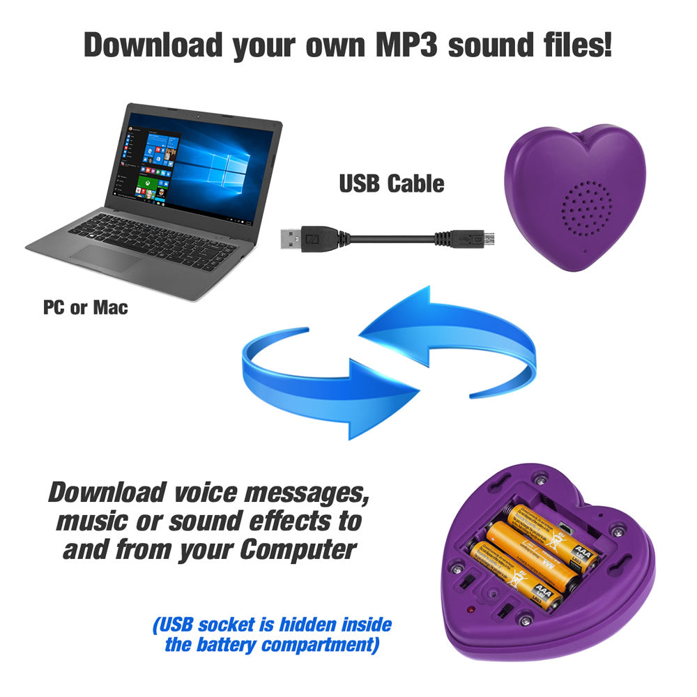 Talking Heart MP3 Player download MP3 sound files via USB