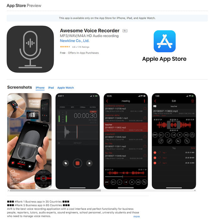 Apple iPhone MP3 Voice Recorder App
