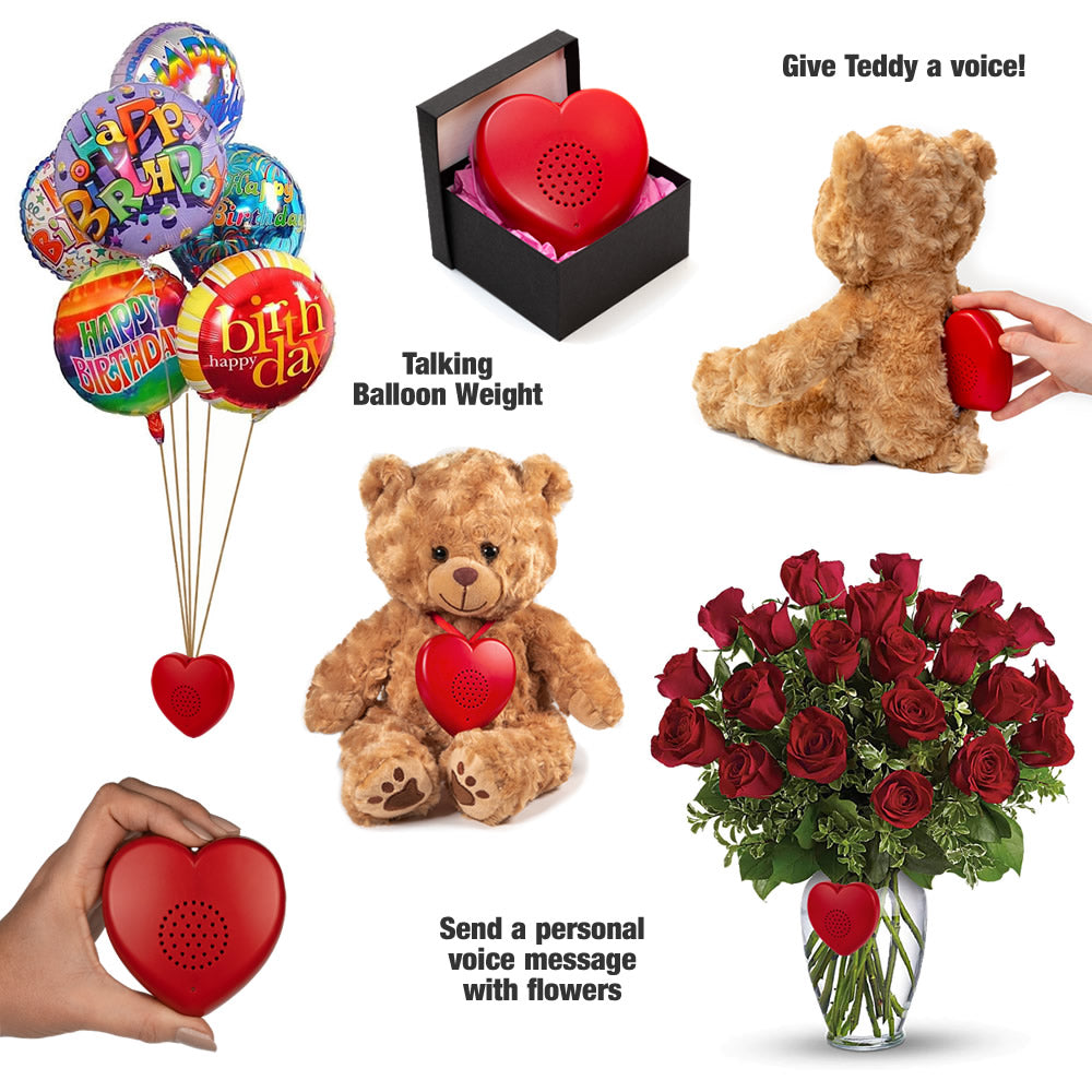Talking Heart Voice Recorder, record your own voice message. Talking Teddy Bears, Talking Balloon Weight, Talking Gift Tag